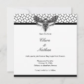 Gothic Moth Skull Save the Date – Elegant Zwart Kaart (Voorkant)