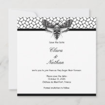 Gothic Moth Skull Save the Date – Elegant Zwart