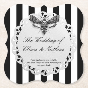 Gothic Moth Skull Wedding – Donker Elegant Kartonnen Onderzetters