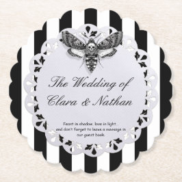 Gothic Moth Skull Wedding – Donker Elegant Kartonnen Onderzetters