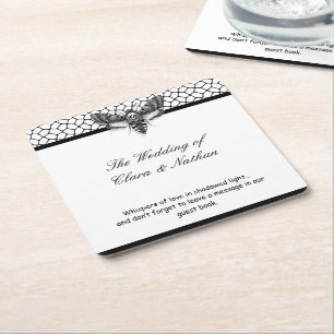 Gothic Moth Skull Wedding – Donker Elegant Kartonnen Onderzetters