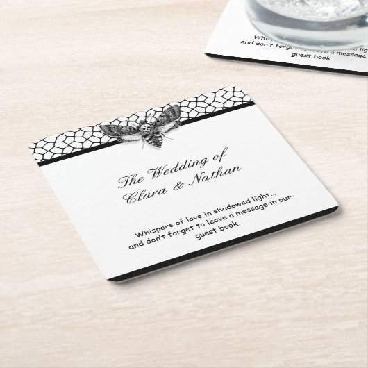 Gothic Moth Skull Wedding – Donker Elegant Kartonnen Onderzetters (Schuin)