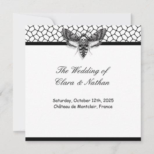 Gothic Moth Skull Wedding Program – Donker Elegant Kaart (Voorkant)
