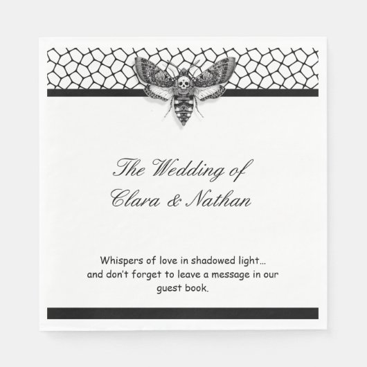 Gothic Moth Skull Wedding Program – Donker Elegant Servet (Voorkant)