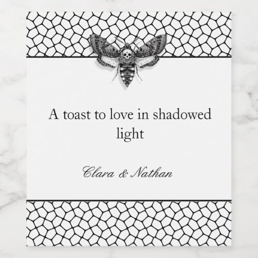 Gothic Moth Skull Wedding Wijnfles Label – Zwart Wijn Etiket (Enkel label)