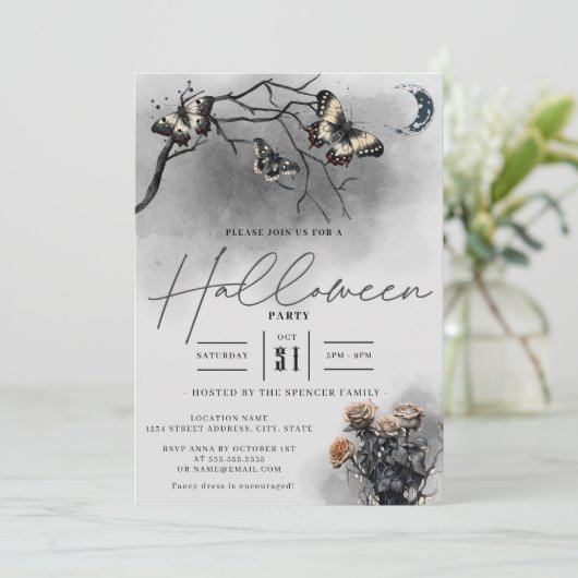 Gothic Moths en Moon Black Volwassenen Halloween P Kaart (Staand voorkant)