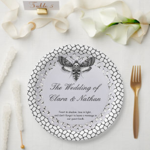 Gothic Motten schedel Bruiloft – Donkere Elegantie Papieren Bordje