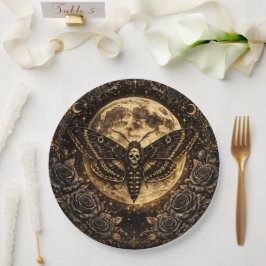 Gothic Motten Schedel Bruiloft – Donkere Elegantie Papieren Bordje
