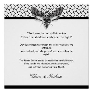 Gothic Motten schedel Bruiloft [Zwart & wit Perfect Poster