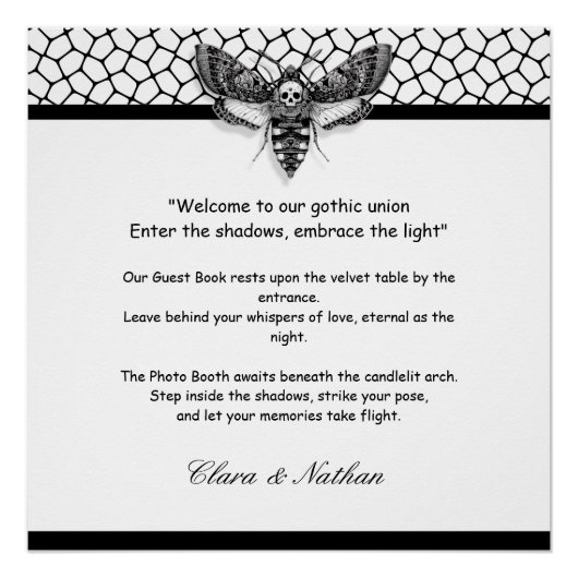 Gothic Motten schedel Bruiloft [Zwart & wit Perfect Poster (Voorkant)
