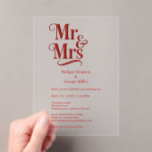 Gothic Mr. & Mrs. – Red Metallic Script Acryl Uitnodigingen (Insitu (Draagbaar))