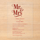 Gothic Mr. & Mrs. – Red Metallic Script Acryl Uitnodigingen (Voorkant)