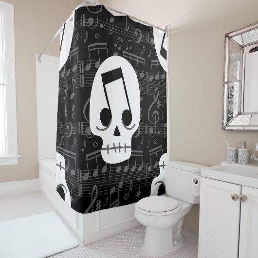 Gothic muzieknoot ogen schedel macaber douchegordijn (In situ)