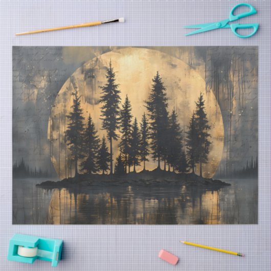 Gothic Mystic Pine Moonlight Night Decoupage Tissuepapier (Craft)