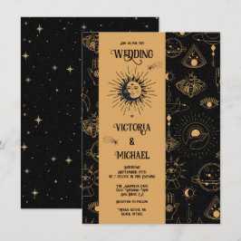 Gothic Mystical Moon Stars Moth Dark Wedding Invit Kaart