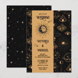 Gothic Mystical Moon Stars Moth Dark Wedding Invit Kaart