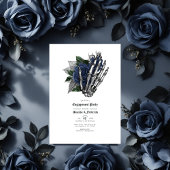 Gothic Navy Blauwe Rozen & Skelet Hand Verloving Kaart