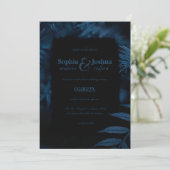 Gothic Navy Blue Wedding Dark Leaves Handfasting Kaart (Staand voorkant)