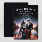 Gothic Navy skelet Trouw Save the Date (Voorkant / Achterkant)