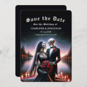 Gothic Navy skeleton Wedding Save the Date (Voorkant / Achterkant)