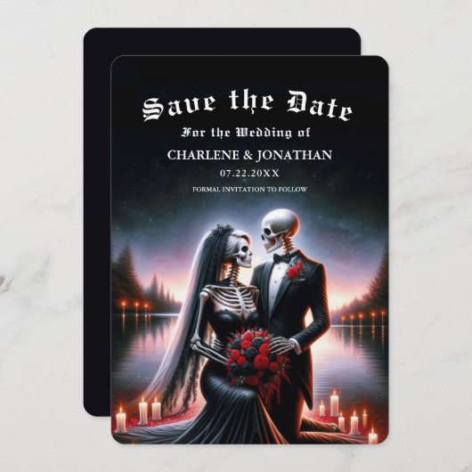 Gothic Navy skeleton Wedding Save the Date (Voorkant / Achterkant)