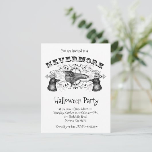 Gothic Nevermore Raven Halloween Party Kaart (Staand voorkant)