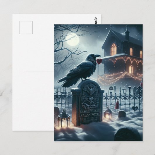 Gothic Nevermore Raven op Poe Gravestone Kerstmis Briefkaart (Voorkant / Achterkant)