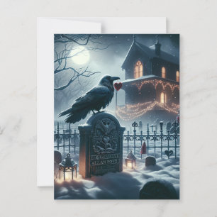 Gothic Nevermore Raven op Poe Gravestone Kerstmis Briefkaart