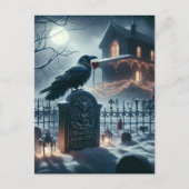 Gothic Nevermore Raven op Poe Gravestone Kerstmis Briefkaart (Voorkant)