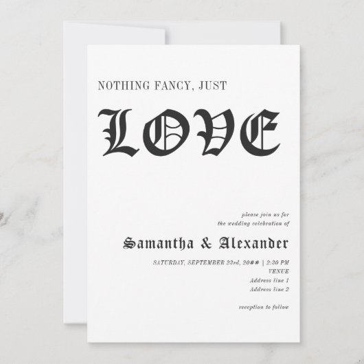 Gothic Niets Fancy Gewoon Liefde QR Code Bruiloft Kaart (Voorkant)