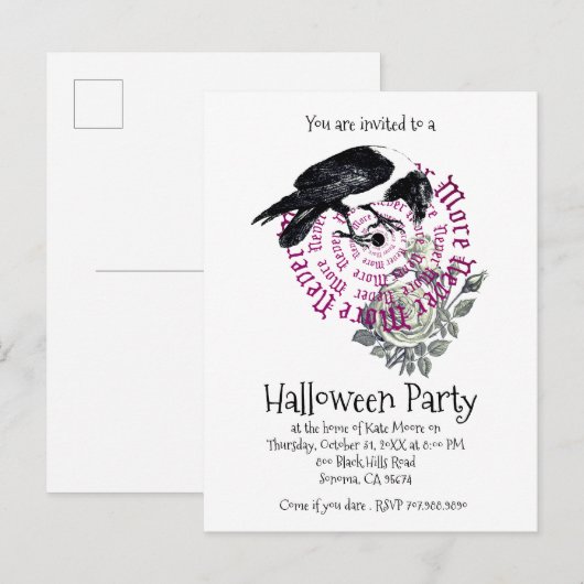 Gothic Nooit meer Raven Halloween Party Invitation Uitnodiging Briefkaart (Voorkant / Achterkant)