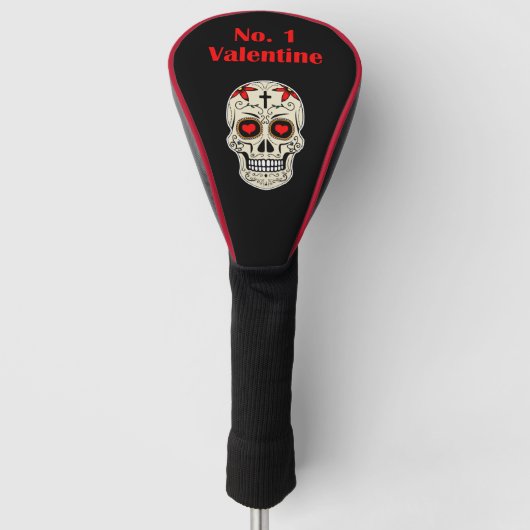 Gothic Number 1 Valentijn Heart Sugar Skull Golfheadcover (Voorkant)