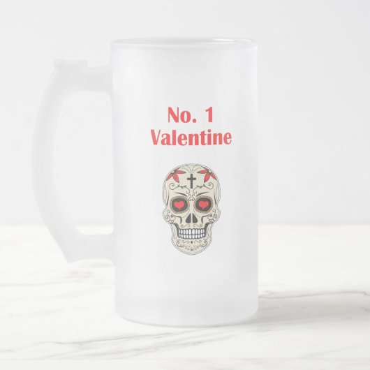 Gothic Number 1 Valentijn Heart Sugar Skull Matglas Bierpul (Links)