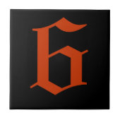 Gothic Number Tile - Rood op zwart Tegeltje (Voorkant)