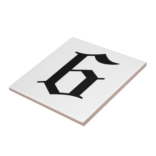 Gothic Number Tile - zwart op wit Tegeltje (Zijkant)