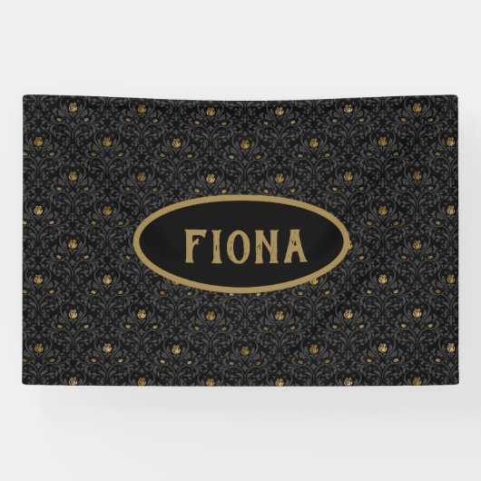 Gothic Nursery Black Roos Damask Persoonlijk Spandoek (Horizontaal)
