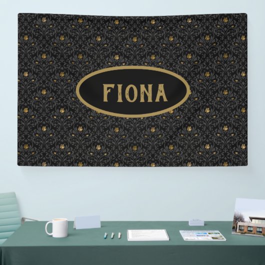 Gothic Nursery Black Roos Damask Persoonlijk Spandoek (Beurs)