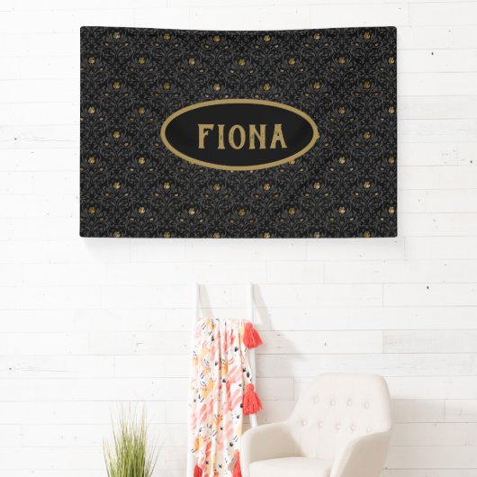Gothic Nursery Black Roos Damask Persoonlijk Spandoek (Insitu)