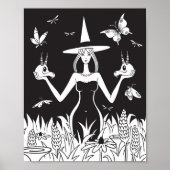 Gothic occult Witch Black White Skull Butterfly Poster (Voorkant)