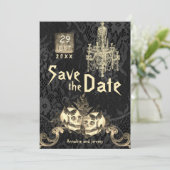 Gothic Oktober Skeleton Halloween Wedding Save The Date (Staand voorkant)