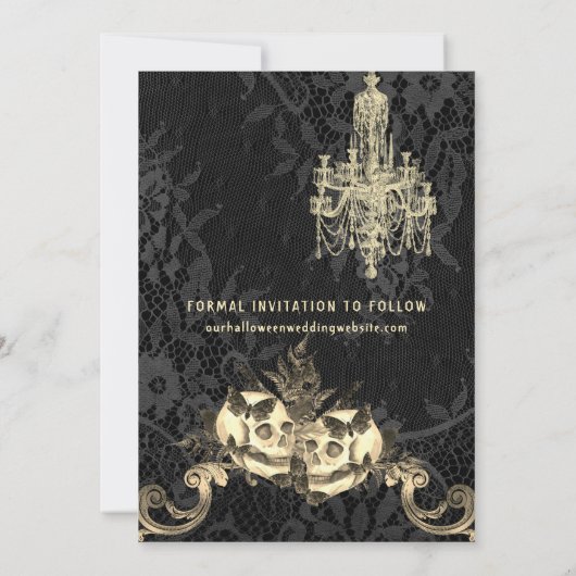 Gothic Oktober Skeleton Halloween Wedding Save The Date (Achterkant)