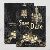 Gothic Oktober Skeleton Halloween Wedding Save The Date (Voorkant / Achterkant)