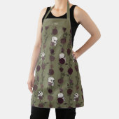 Gothic Olive Green Floral Skulls Schort (Insitu)