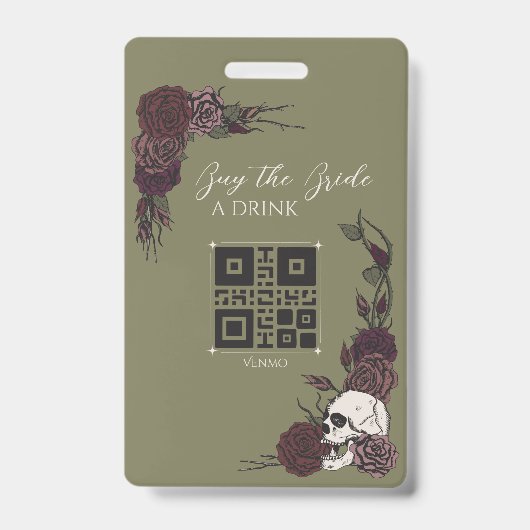 Gothic Olive Green Skull Buy the Bride a Drink Badge (Voorzijde)