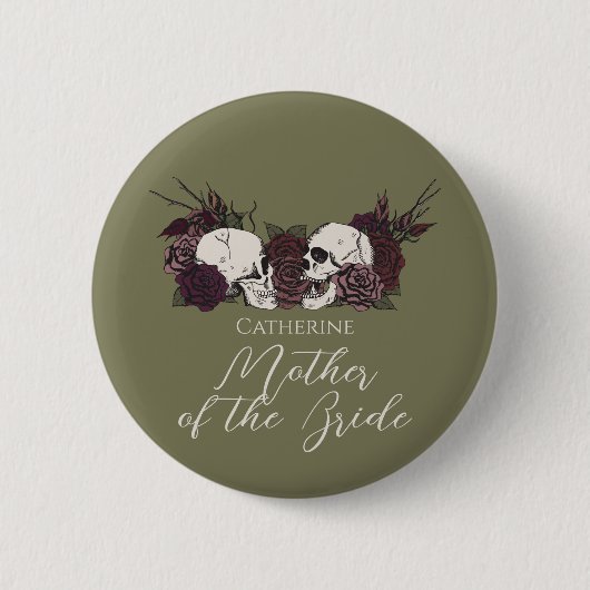 Gothic Olive Green Skull & Rose Wedding Party Ronde Button 5,7 Cm (Voorkant)