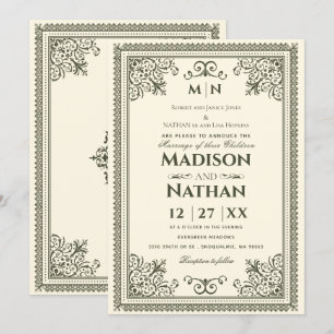 Gothic Olive Green Victoriaans Wedding Invit Kaart