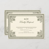  Gothic Olive Green Victoriaans Wedding RSVP Informatiekaartje (Voorkant / Achterkant)