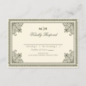  Gothic Olive Green Victoriaans Wedding RSVP Informatiekaartje (Voorkant)