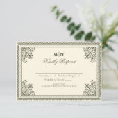  Gothic Olive Green Victoriaans Wedding RSVP Informatiekaartje (Staand voorkant)
