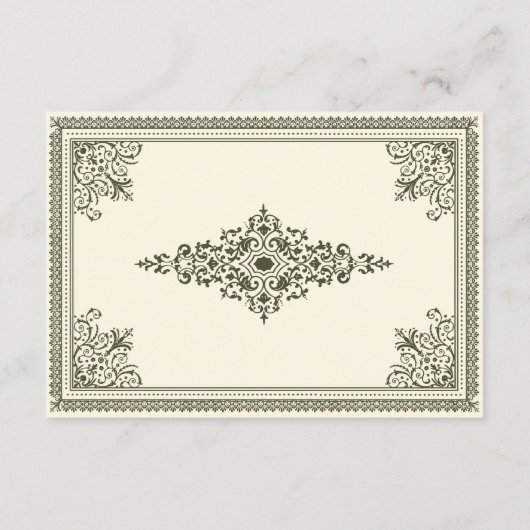  Gothic Olive Green Victoriaans Wedding RSVP Informatiekaartje (Achterkant)